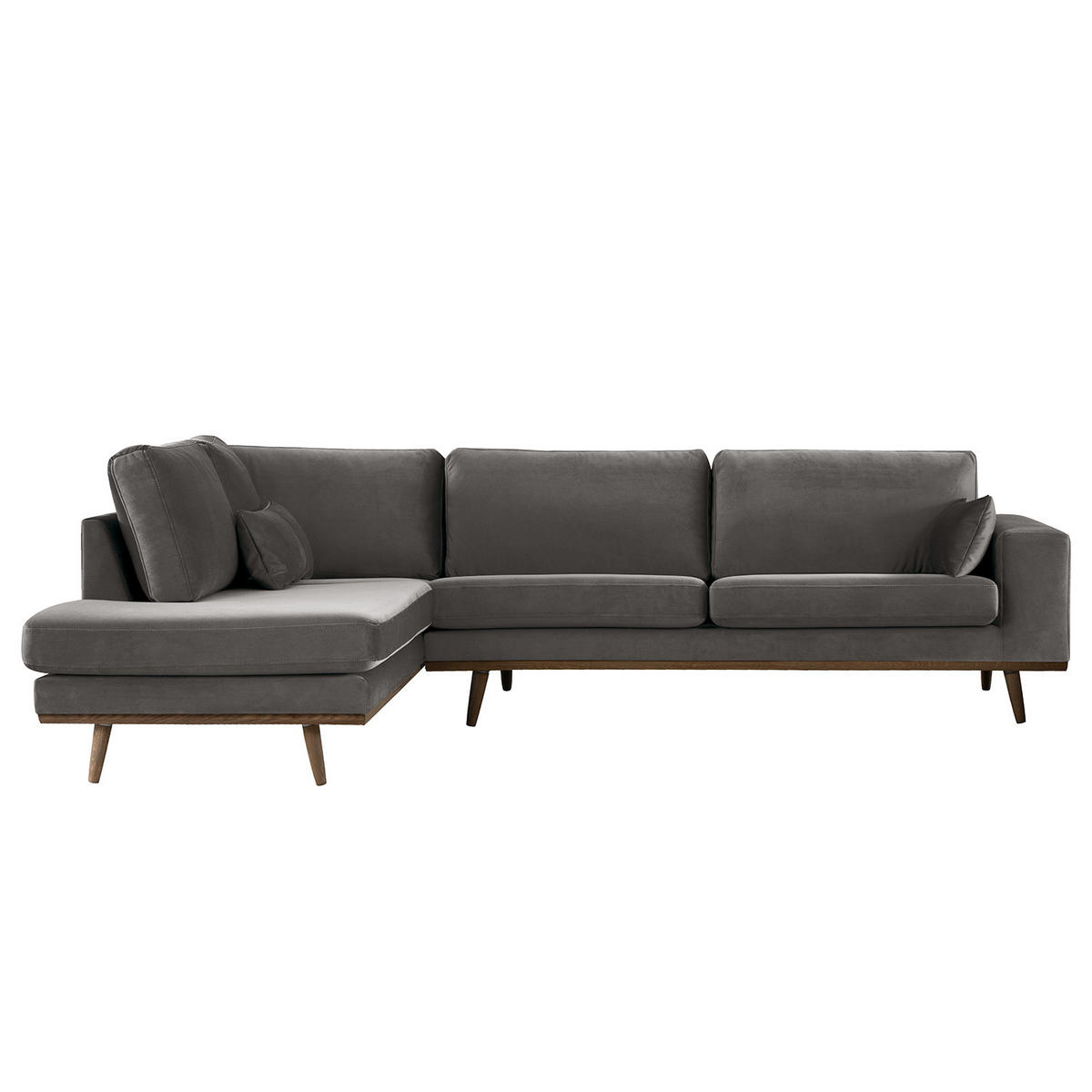 ECKSOFA mit Ottomane - Eichefarben/Dunkelgrau, Eichenholz/Textil (287/219cm) - home24