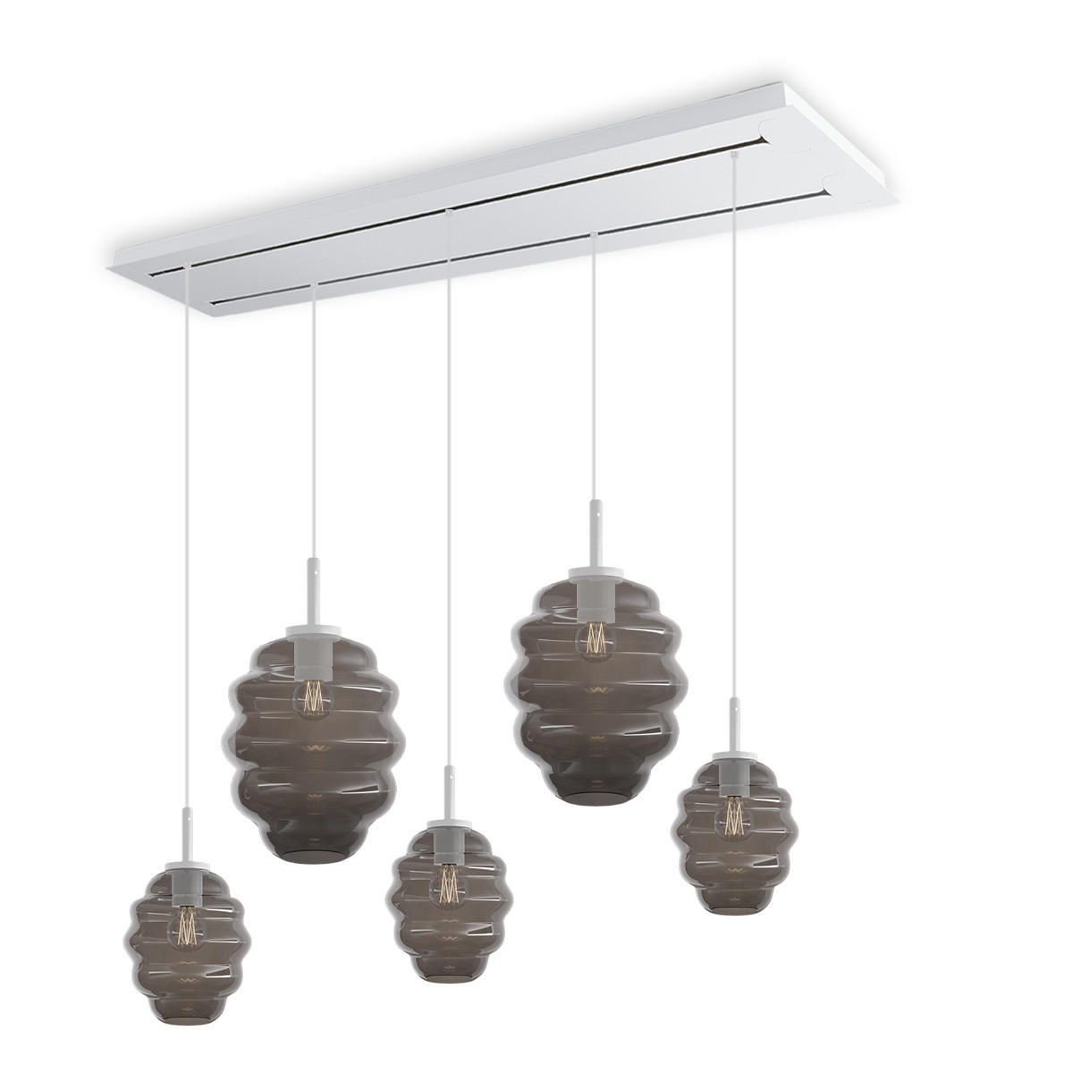 HÄNGELEUCHTE Echos 5-flammig Rauch Ø 18/25cm - Anthrazit/Weiß, Glas (18/18/20cm) - s.luce