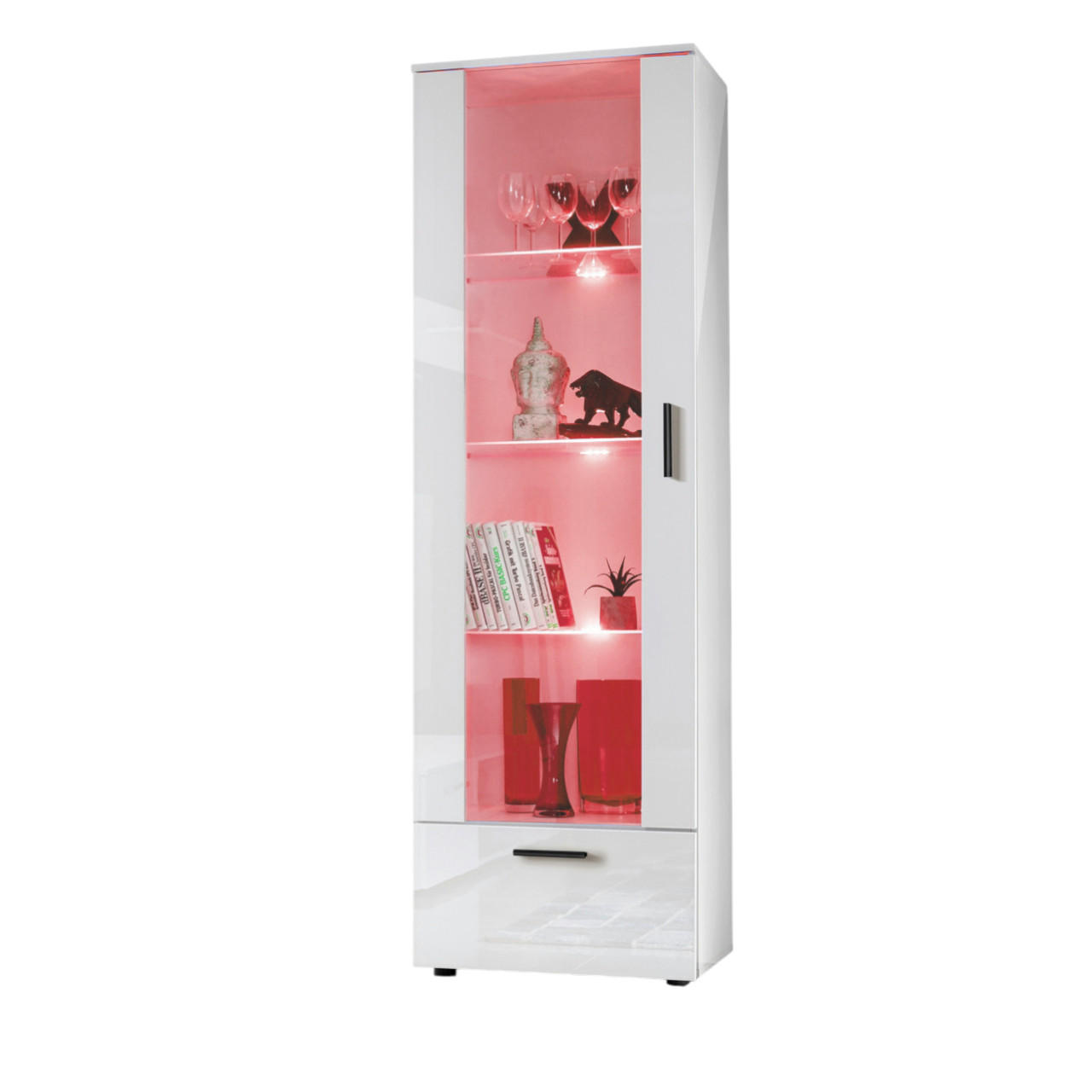 VITRINE ALESSANDRIA, Weiss, LED Mehrfarbige - Schwarz/Weiß, Glas/Holzwerkstoff (60/192/42cm) - Komodee