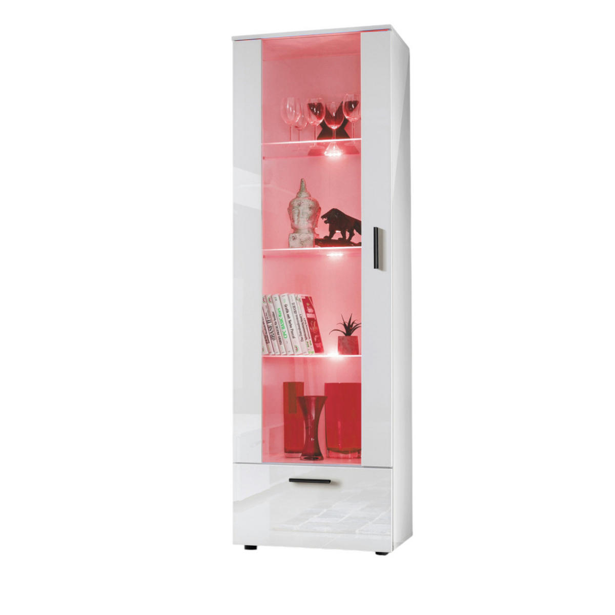VITRINE ALESSANDRIA, Weiss, LED Mehrfarbige - Schwarz/Weiß, Glas/Holzwerkstoff (60/192/42cm) - Komodee