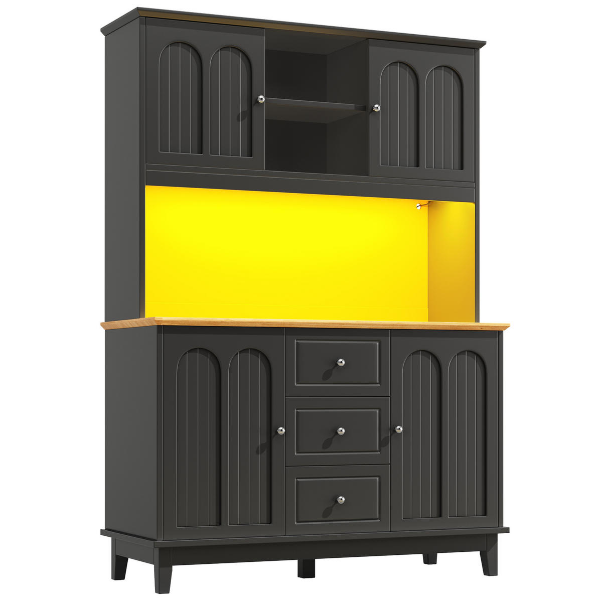 BUFFET 120/40/180 cm Schwarz/Natur aus MDF mit LED - Schwarz, Holzwerkstoff (120/180/40cm) - OKWISH