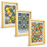 BILDER SET 3er Set - 20x30 cm Goldrahmen - Zitronen-Orangenblütenmuster - Goldfarben, Kunststoff (20/30cm) - TULUP