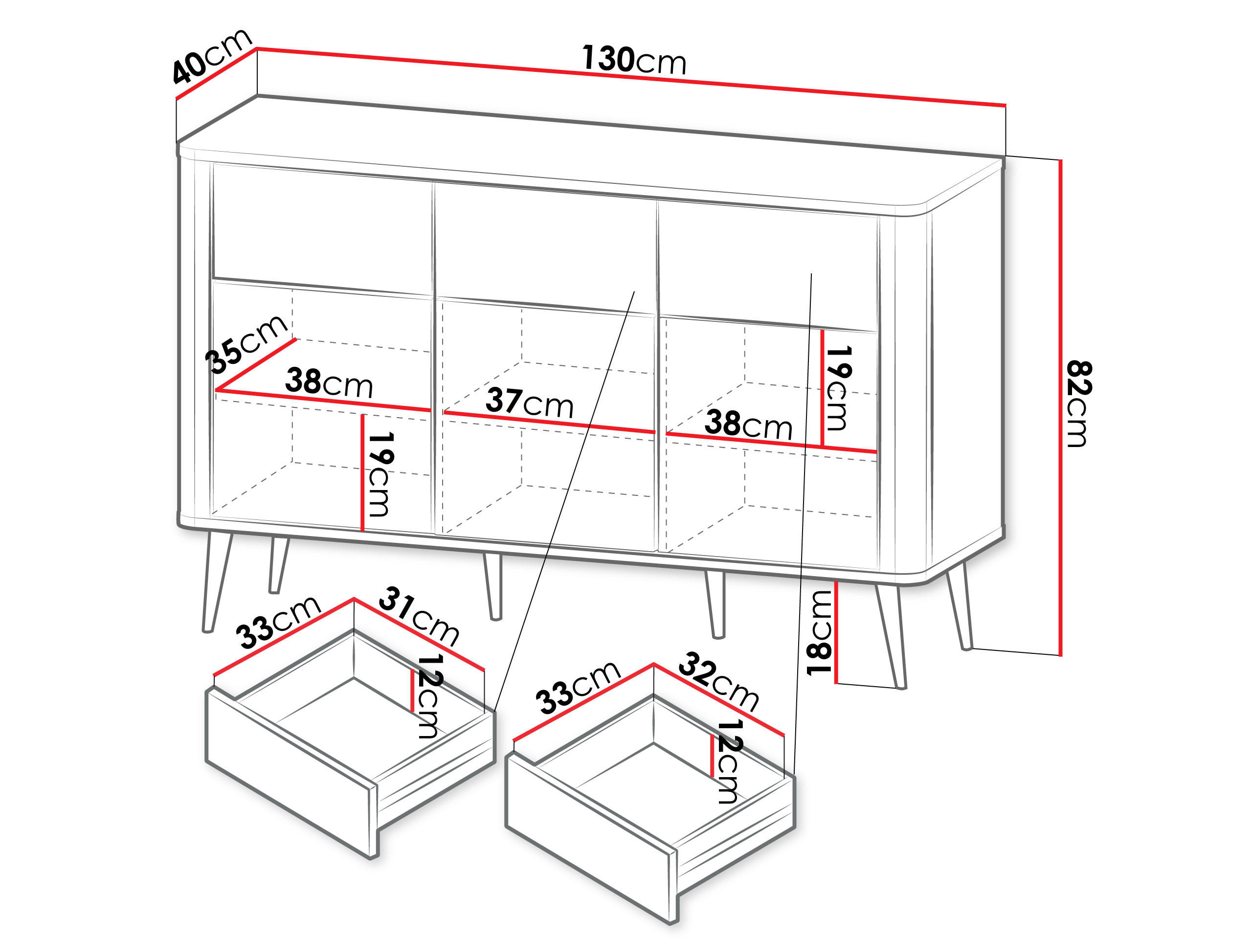 KOMMODE Marly 3S3D RE10 - Kaschmir/Schwarz, Holzwerkstoff/Metall (130/82/40cm) - MIRJAN24