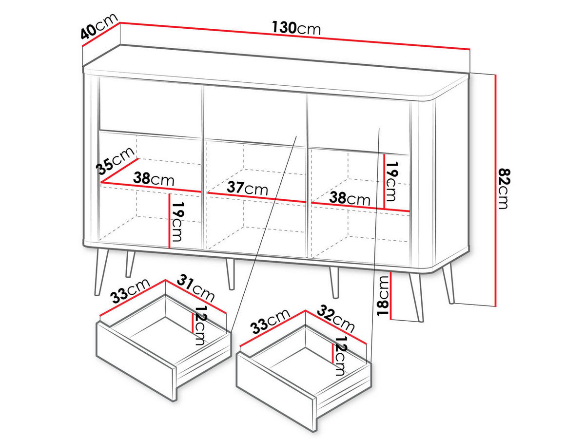 KOMMODE Marly 3S3D RE10 - Kaschmir/Schwarz, Holzwerkstoff/Metall (130/82/40cm) - MIRJAN24