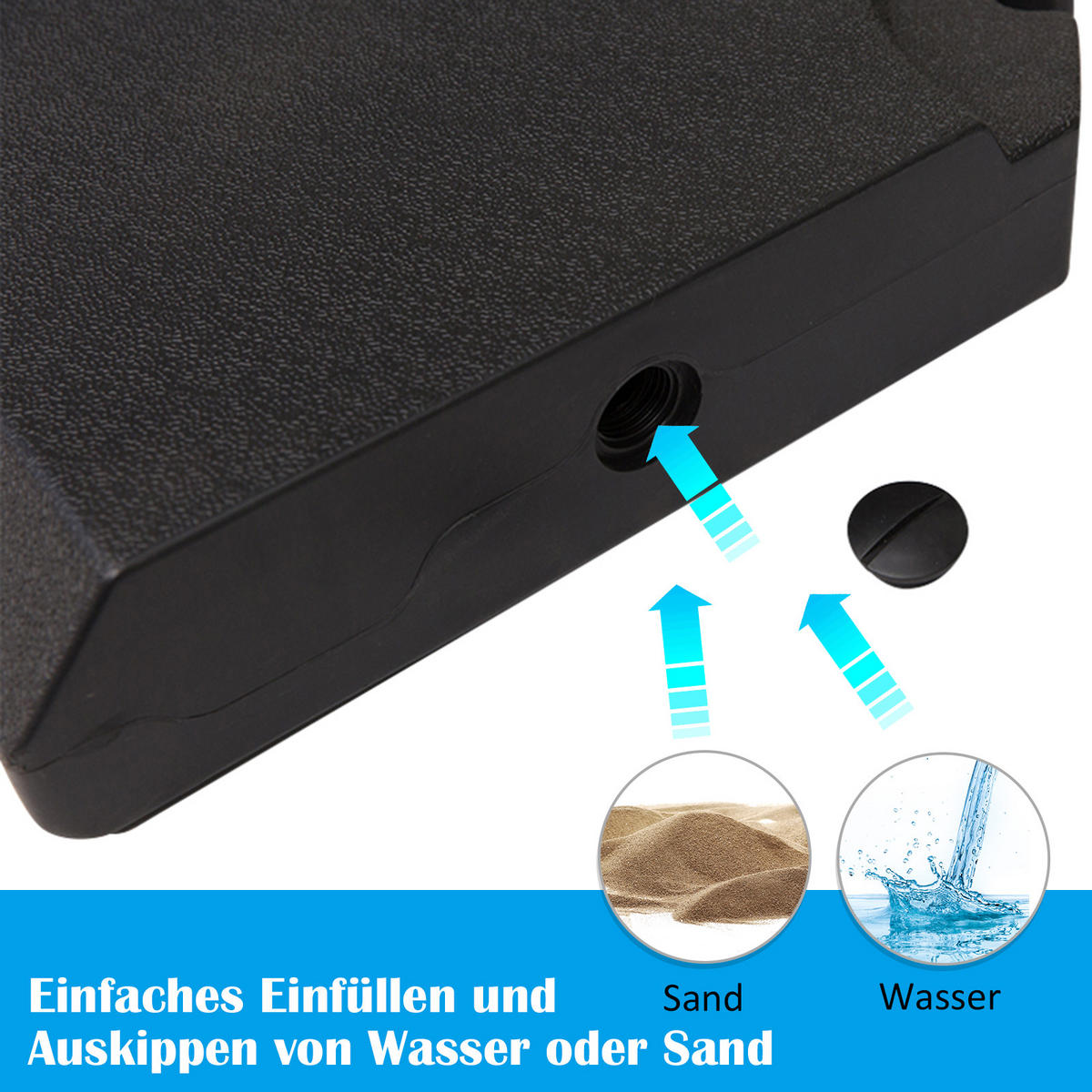 SCHIRMGEWICHT, mit 80 kg Wasser oder 120 kg Sand befüllbar, HDPE, Schwarz, 100 x 100 x 9,5 cm - Schwarz, Kunststoff (100/100cm) - Outsunny