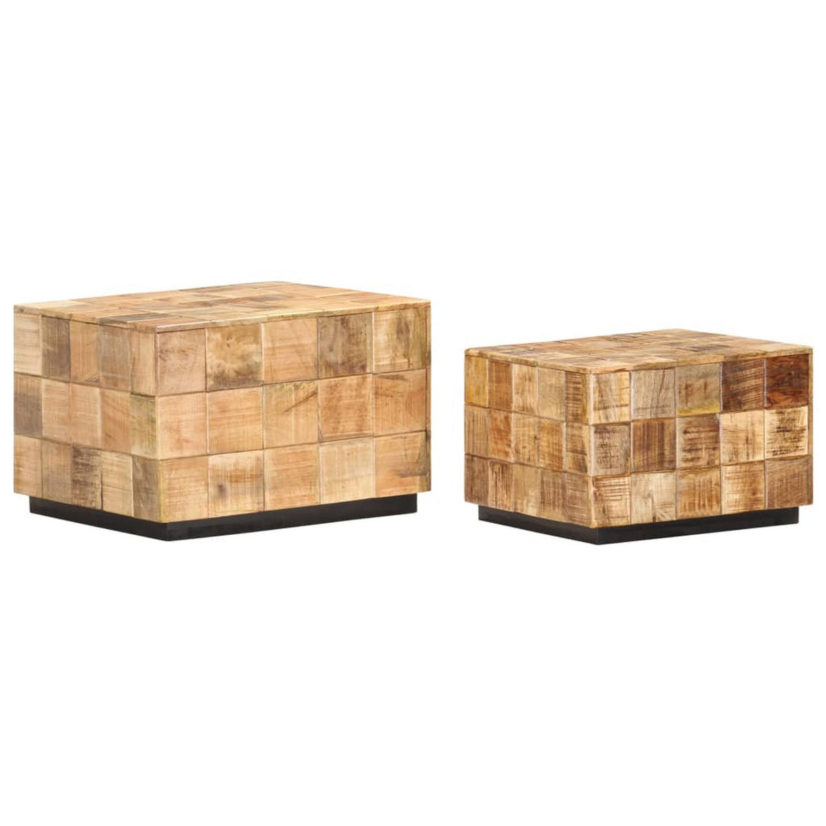 COUCHTISCHE 2 Stk. in Block-Design Raues Mango-Massivholz - Braun, Holz (50/50/35cm) - furnicato