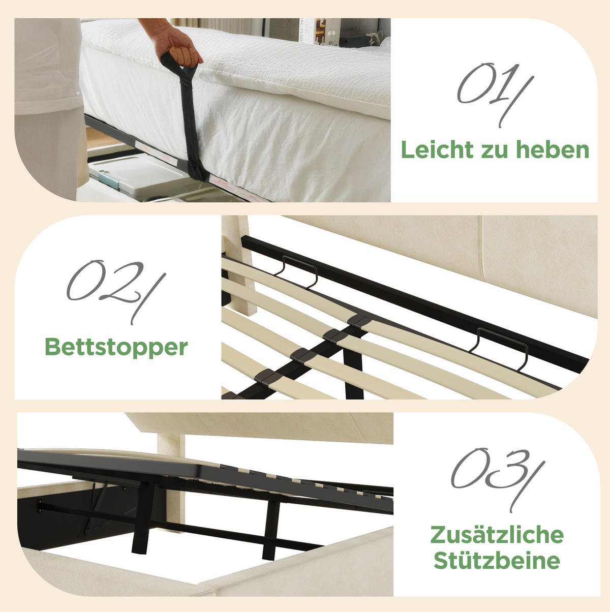 POLSTERBETT 140/200 cm Beige aus Samt mit LED und Ladestation - Beige, Textil (140/200cm) - OKMYHOME