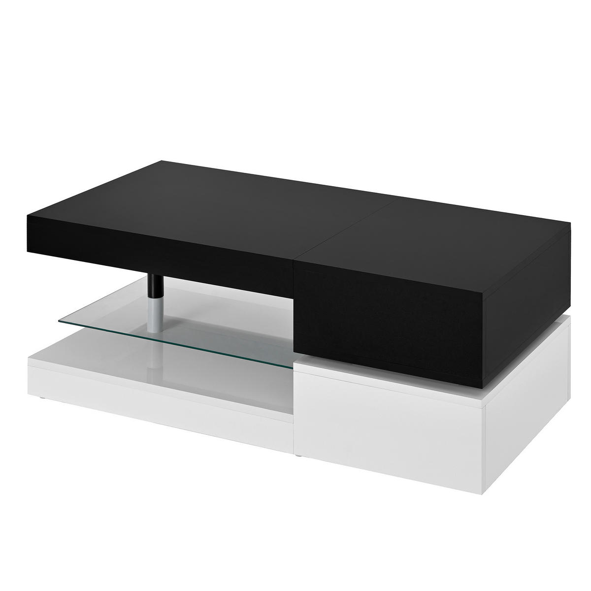 COUCHTISCH 90/45/35,5 cm Schwarz-Weiß mit LED-Beleuchtung und Bluetooth-Steuerung - Schwarz, Holzwerkstoff (90/45/35.5cm) - OKWISH