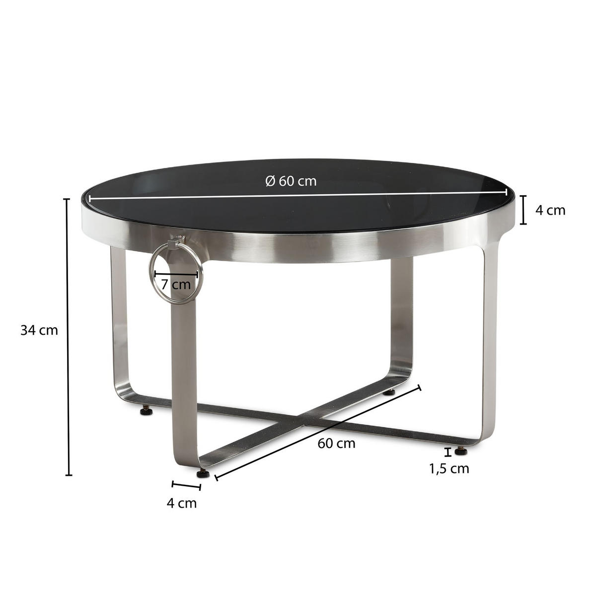 COUCHTISCH Glas Metall Rund 60x60x34 cm mit Griffen Silber Modern - Silberfarben, Glas/Metall (60/60/34cm) - KADIMA DESIGN