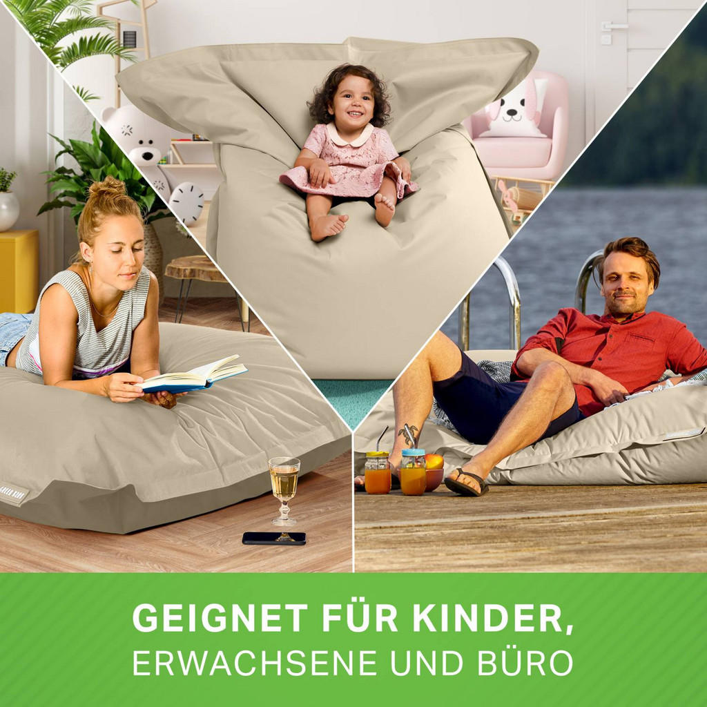Thumbnail - Green Bean Sitzsack, Beige, Textil, Füllung: Styroporkugeln, Rechteckig, 140x25x180 cm, Hergestellt in Deutschland, Gart...