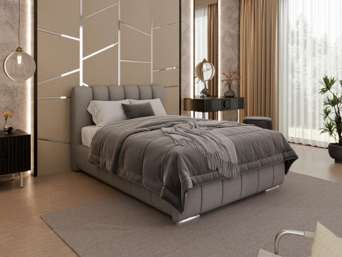 POLSTERBETT Zaira 120x200cm – Elegantes Polsterbett für modernen Wohnstil , ZONIERTE MULTI-TASCHEN-FEDERKERN (24cm), hellgrau - Hellgrau, Holz (120/200cm) - Panda Möbel