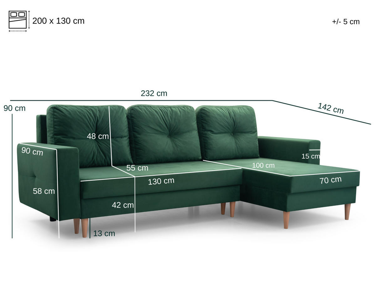 ECKSOFA Carl L - Schwarz - Schwarz, Holz (232/137cm) - Möblo
