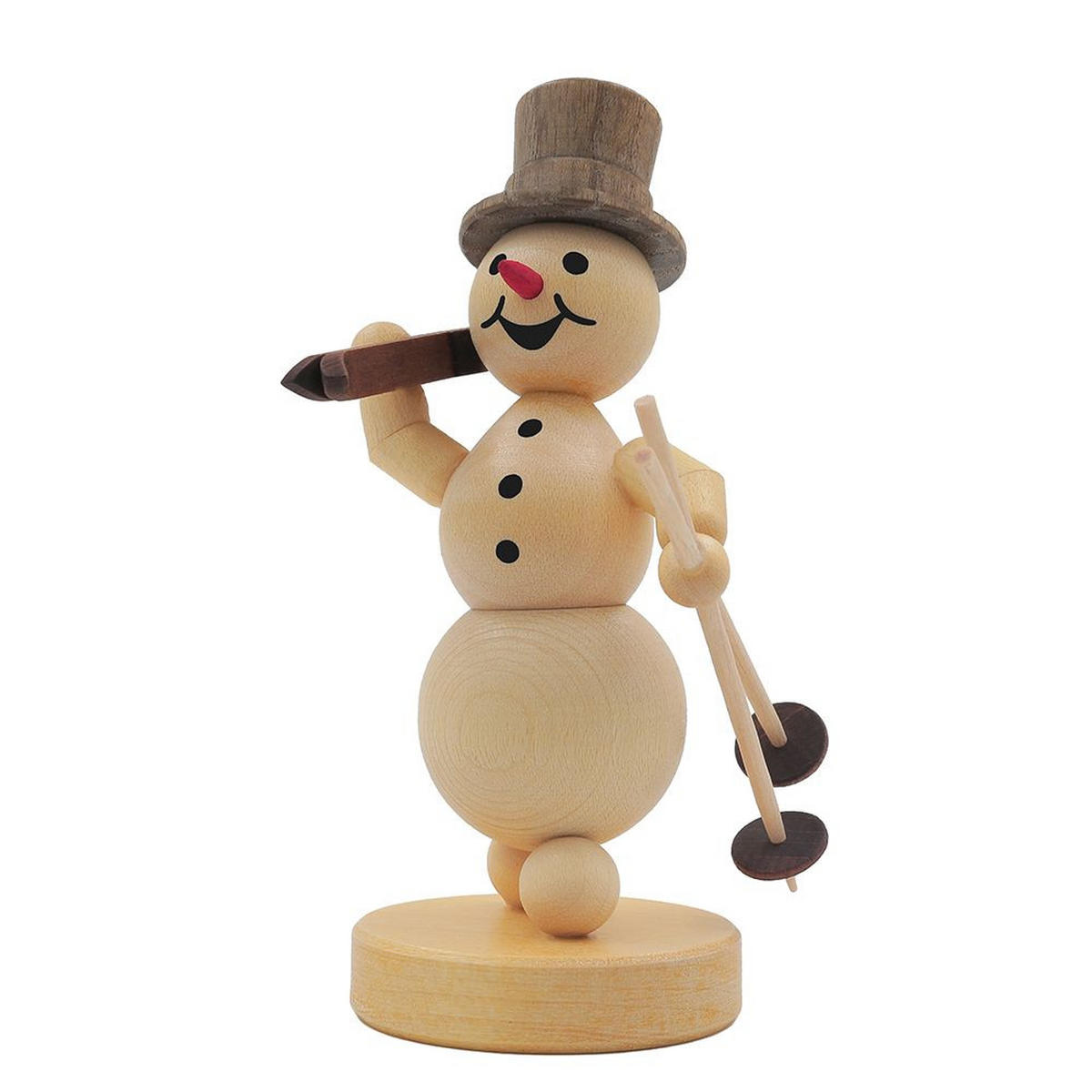 HOLZFIGUR Schneemann Ski auf Schulter auf Sockel 11 cm - Multicolor, Holz (6/13/0.1cm)