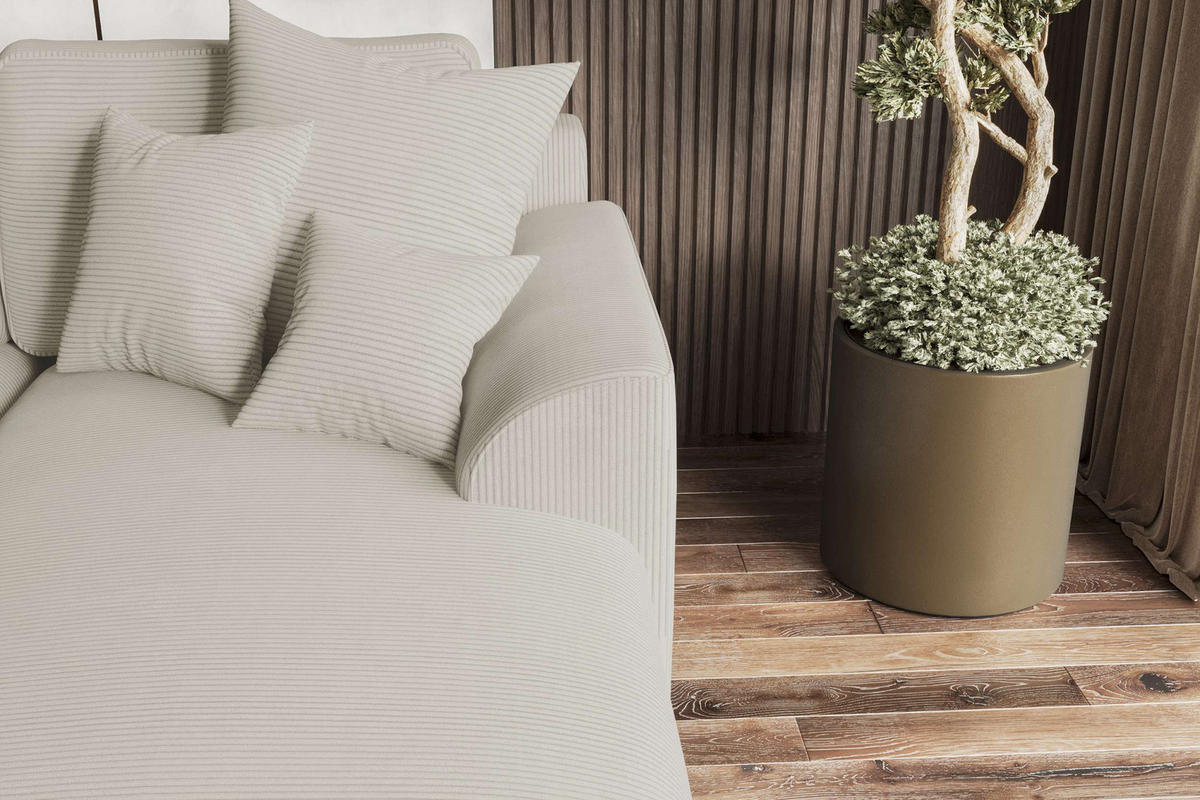 ECKSOFA GUSTO Cordstoff Greige Rechts inkl. Schlaffunktion - Chromfarben/Greige, Kunststoff/Textil (295/194cm) - 99rooms