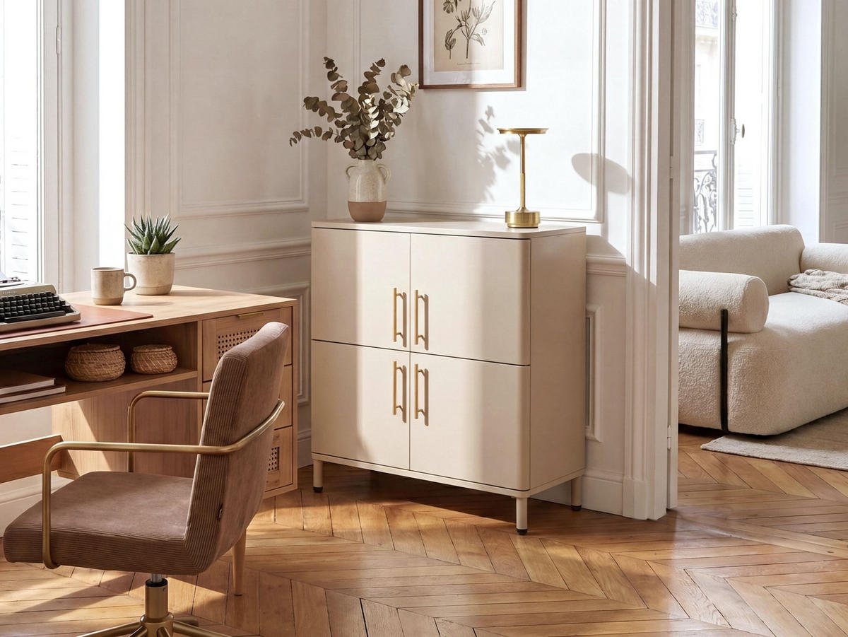 SIDEBOARD se 4 dveřmi Kov Béžový Ombura - béžová, kov (80/80/40cm) - Beliani