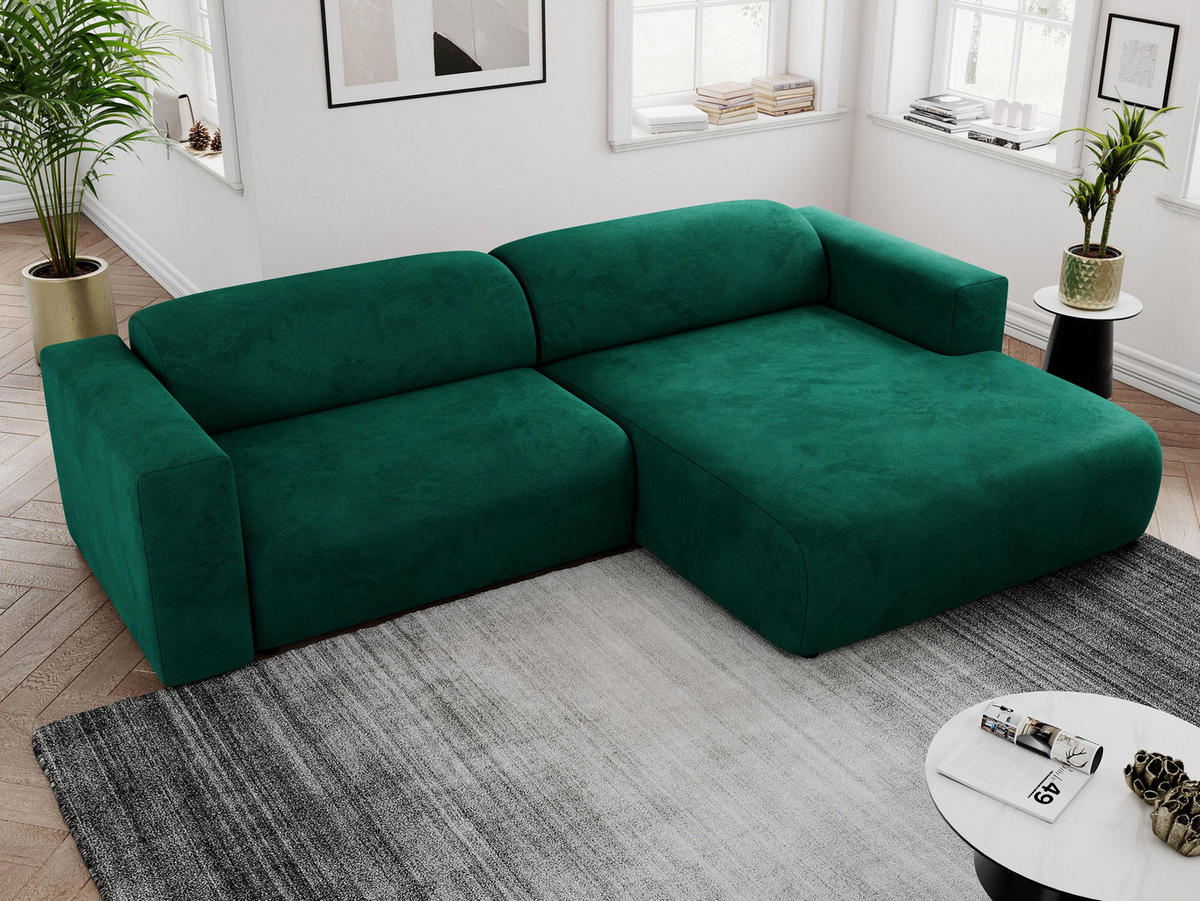 ECKSOFA PASADENA Dunkelgrün Velvet - Rechts Seite - Dunkelgrün/Schwarz, Kunststoff/Textil (180/288cm) - MKS