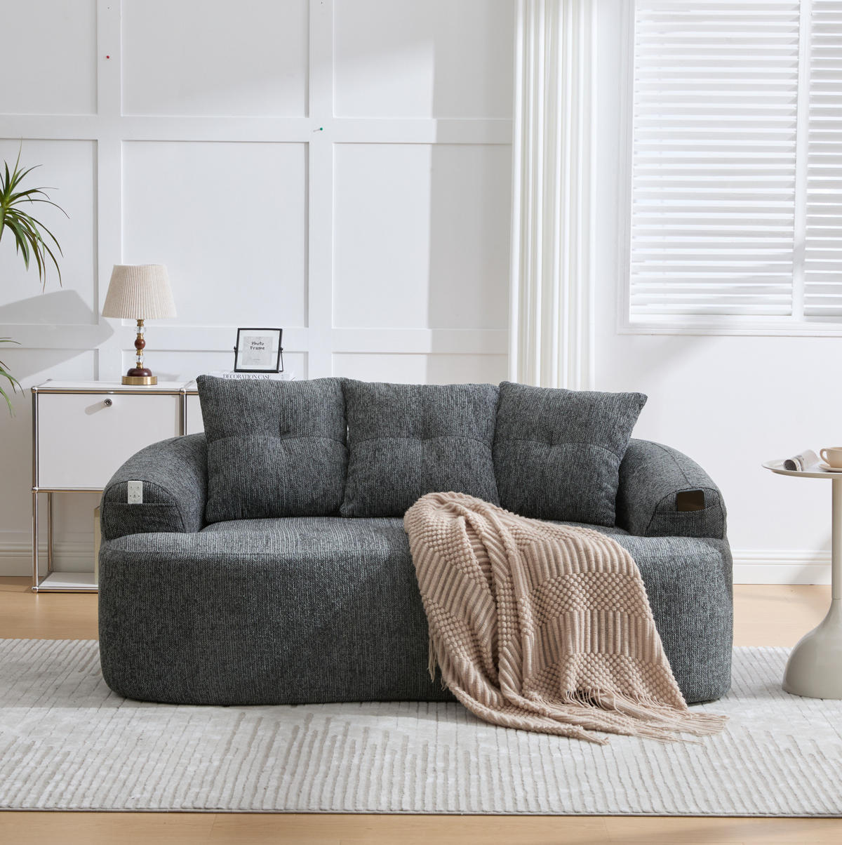 SOFA 2-Sitzer 164 x 92 x 60 cm Chenille Grau - Grau, Holzwerkstoff (164/60/92cm) - Meubliv