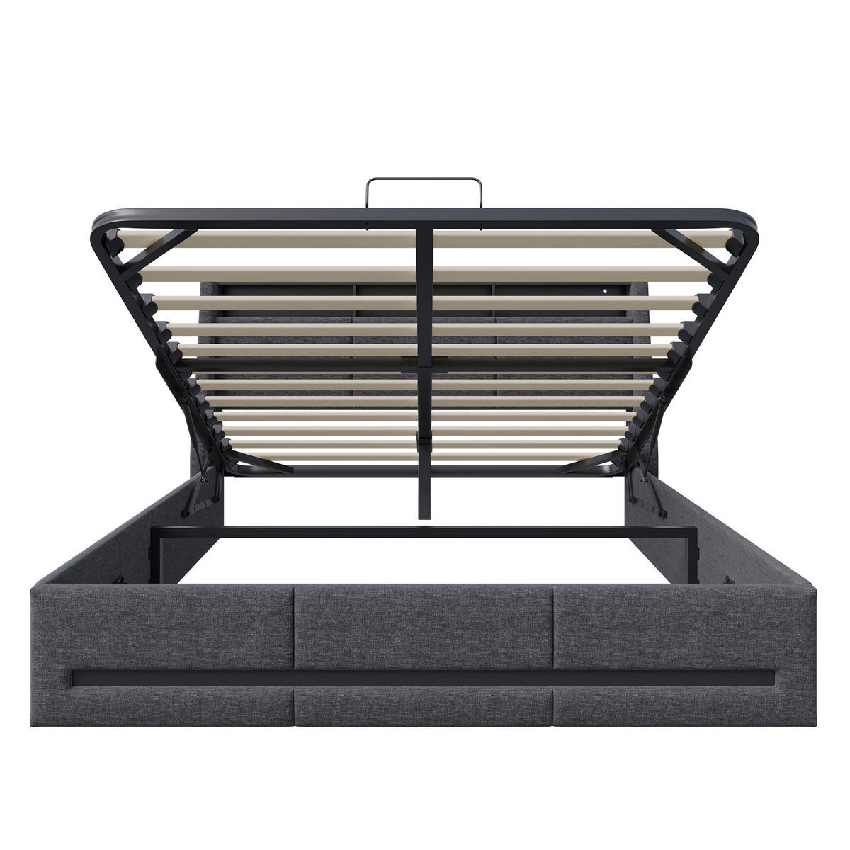 POLSTERBETT 140x190 cm mit Stauraum, LED-Kopfteil, USB & Lattenrost, grau - Grau, Holz (140/190cm)