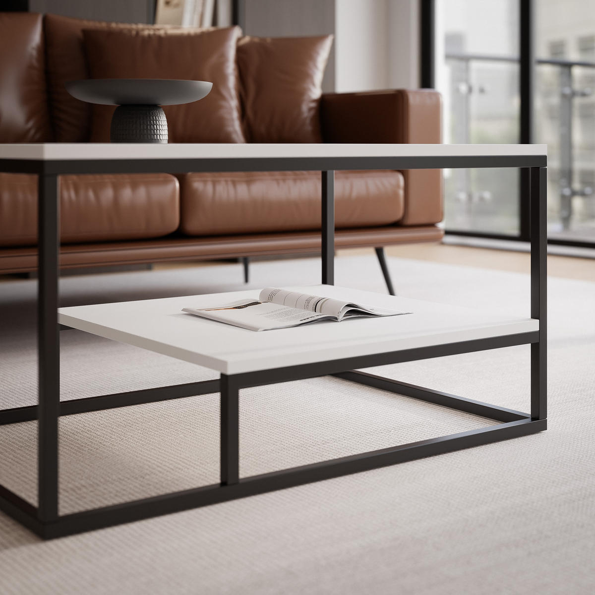 COUCHTISCH LETO 90/68/48 cm, rechteckig, Schwarz / Weiß - Schwarz/Weiß, Holzwerkstoff/Metall (68/90/48cm) - Idohome