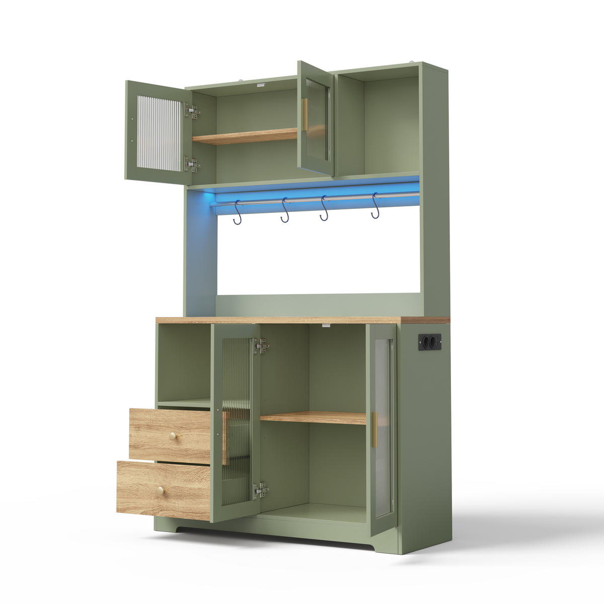 BUFFET 178 cm MDF Antikgrün Holzoptik mit RGB-LED und Glasfront - Hellgrün, Holzwerkstoff (40/178/110cm) - Korfee