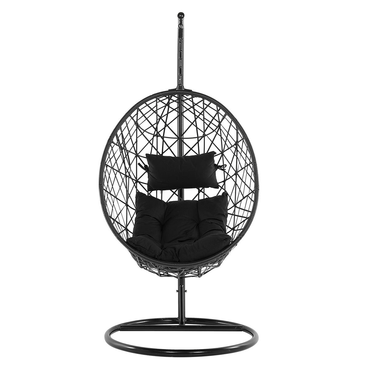 HÄNGESESSEL mit Gestell PE Rattan schwarz 96 cm Alatri - Schwarz, Kunststoff (96/200/96cm) - Beliani