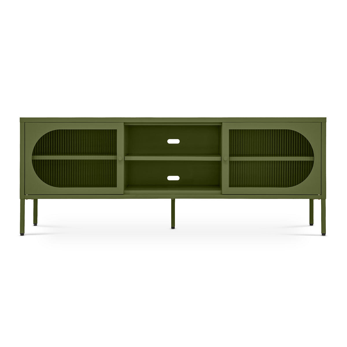TV-LOWBOARD Industrielles aus olivgrünem Metall, 160 cm, 2 Türen aus geriffeltem Glas - COME - Grün, Metall (160/60/40cm) - Sicaan