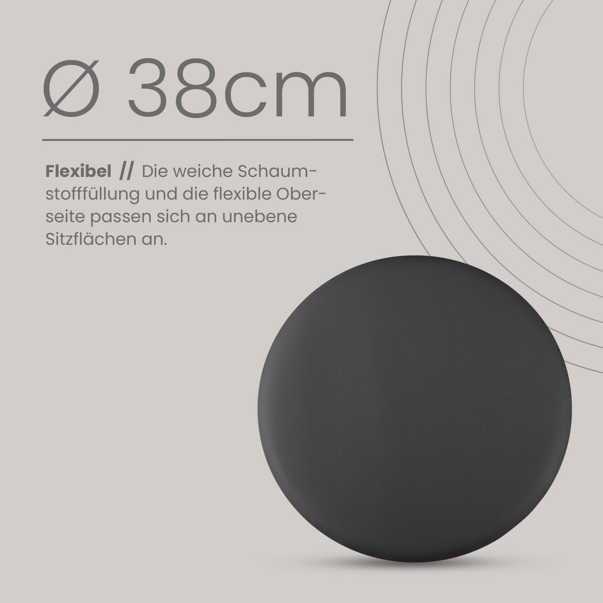 STUHLKISSEN 2er Pack ⌀ 38cm schwarz Lederimitat mit Antirutsch - Schwarz, Textil (38/38/1cm) - Bestlivings