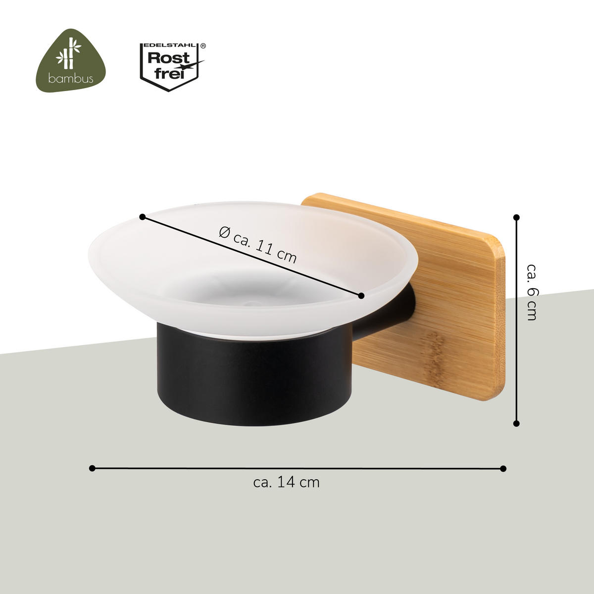 SEIFENSCHALE PIAZZA BLACK TAPE BAMBUS, Edelstahl, Bambus, schwarz - Schwarz, Naturmaterialen (11/6/14cm) - bremermann