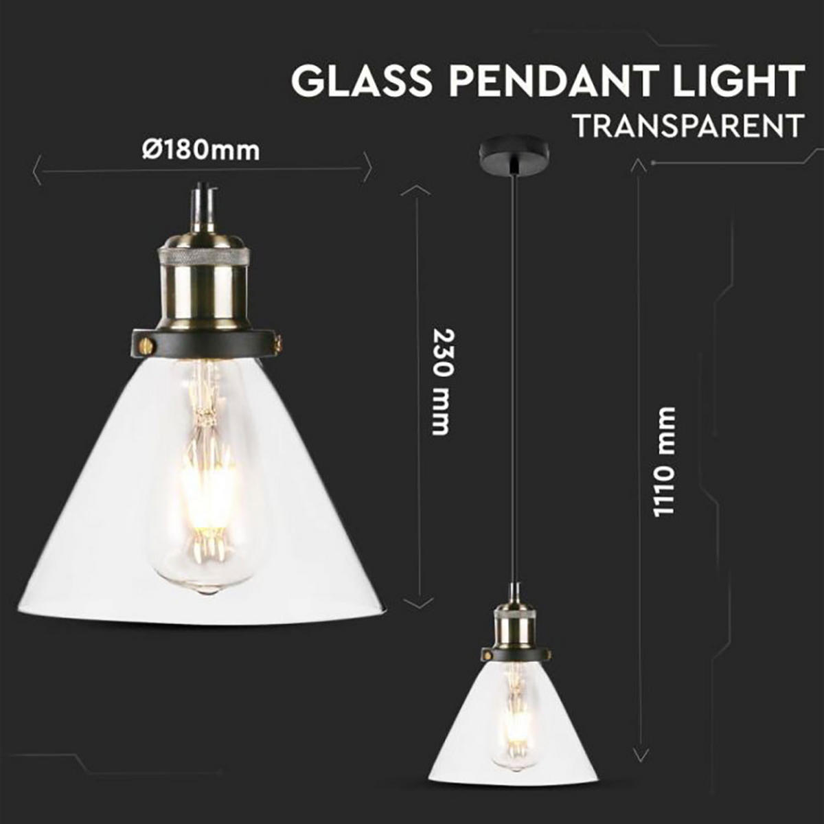 LED HÄNGELEUCHTE Glas Schwarz - Schwarz, Glas (18/23/110cm)