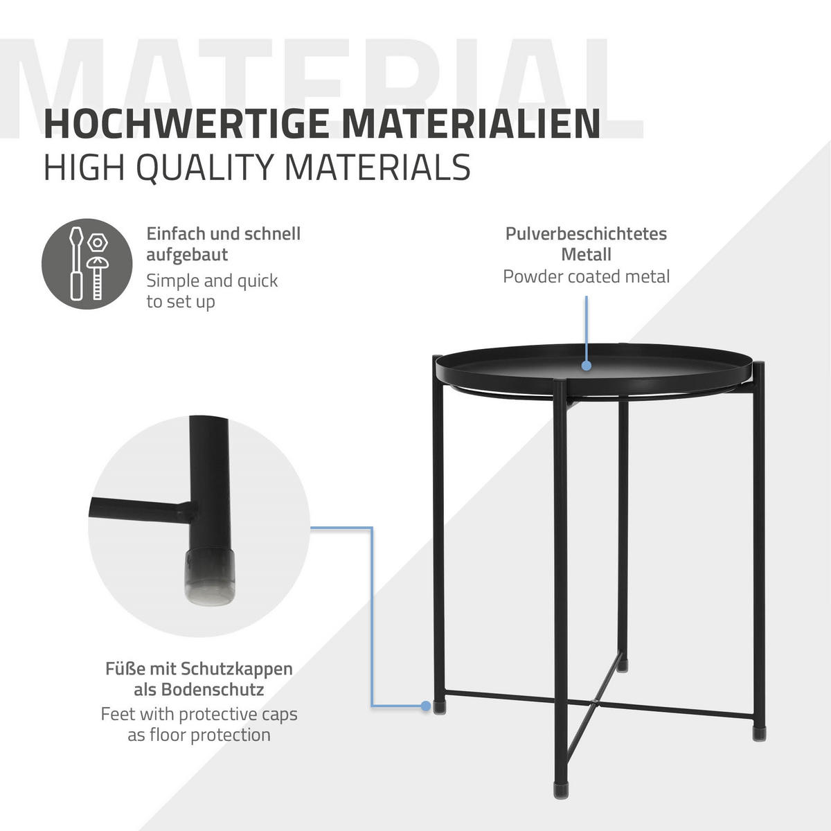 BEISTELLTISCH Rund Schwarz 45/52 cm - Schwarz, Metall (52/45/52cm) - ML-DESIGN