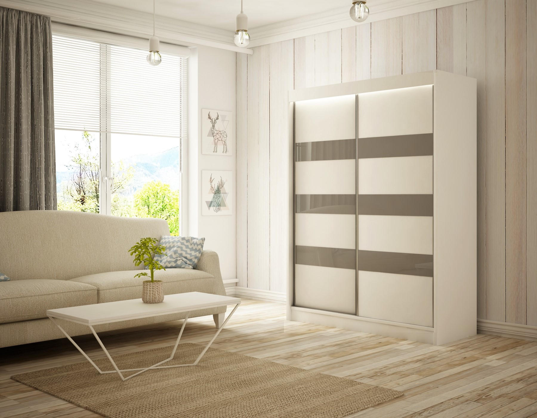 KLEIDERSCHRANK SOLTI - 200 cm - Weiß|Grau - Weiß/Grau, Holzwerkstoff (200/215/61cm) - ALTDECOR