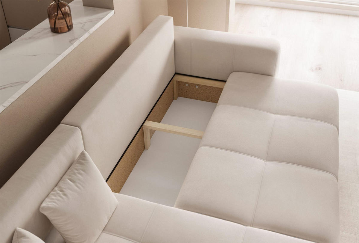 ECKSOFA Leros Mit Schlaffunktion - Creme, Holzwerkstoff/Textil (248/145cm) - Fun Möbel