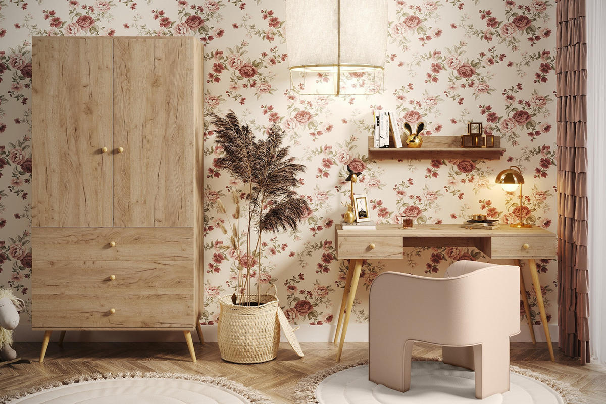 SCHREIBTISCH Golden Craft Eiche Skandinavischer Stil Mit Schubladen - Beige, Holzwerkstoff (135/135/79cm) - Sepro Meble