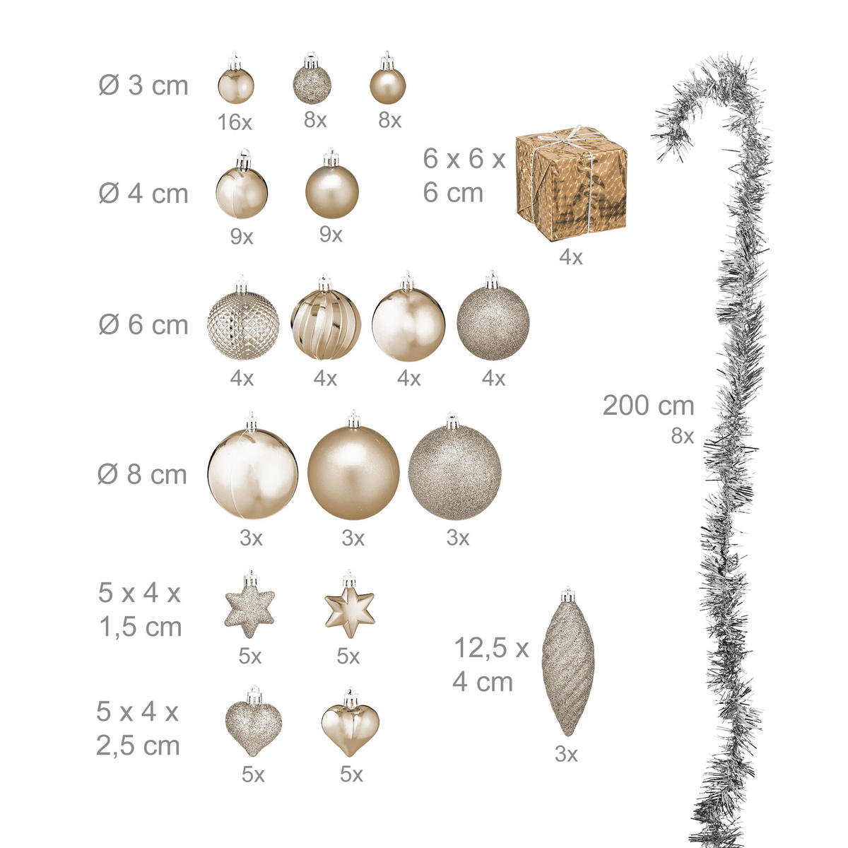 110-TLG.WEIHNACHTSKUGELN-SET - Beige, Kunststoff (8/9/8cm) - Relaxdays