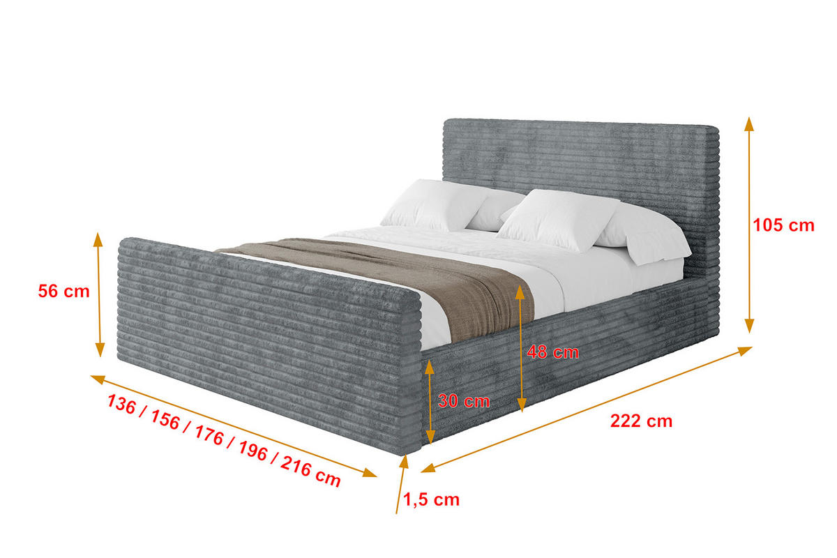 POLSTERBETT mit Bettkasten, Fußteil und Lattenrost, Boxbett mit Matratze H3/H4 - ALOVA-Z 180x200 Dunkelgrau - Dunkelgrau, Holzwerkstoff/Textil (180/200cm) - ALTDECOR