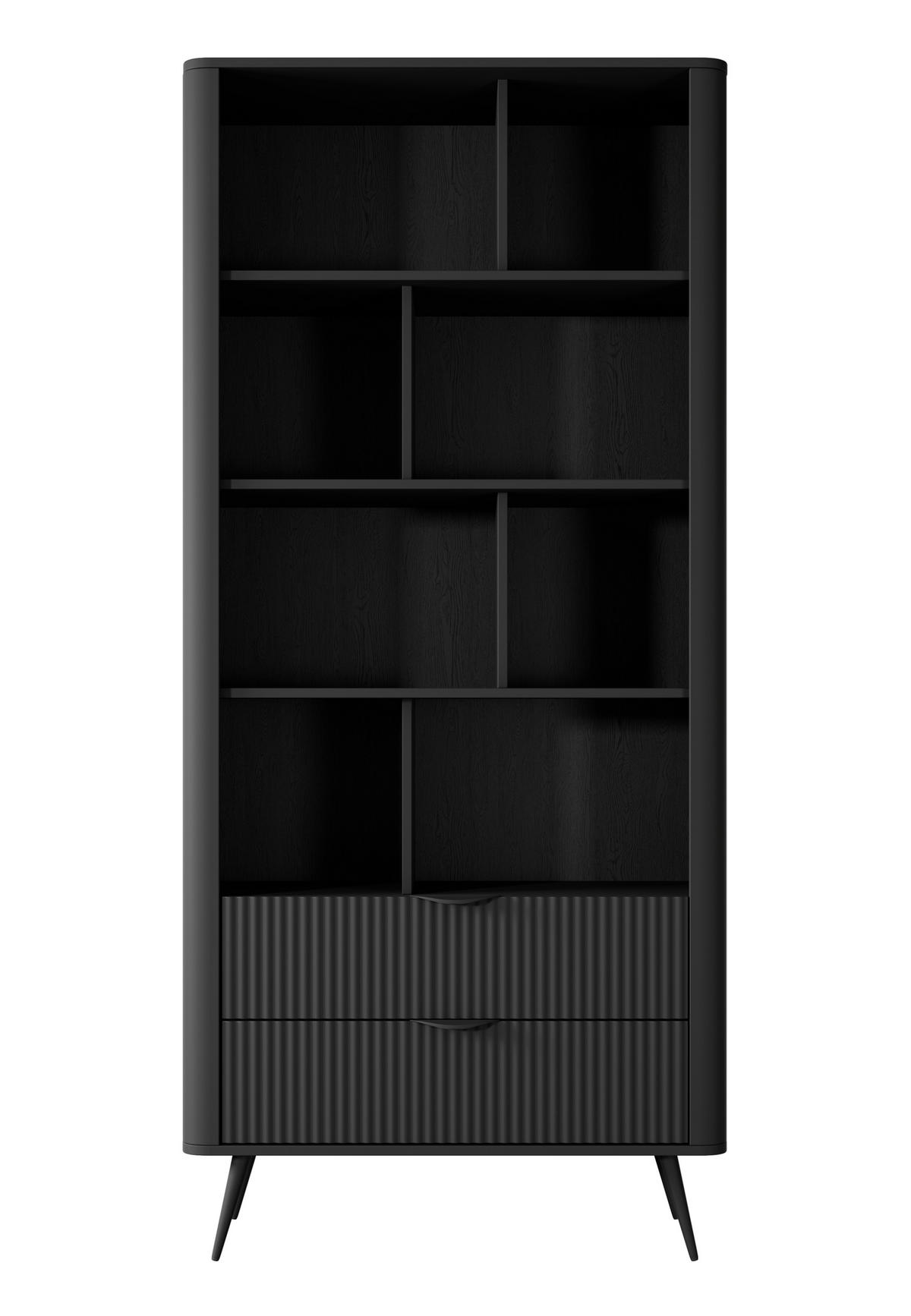 REGAL Vespasia 2S Schwarz 88,2/193,8/38 cm – Geriffelten Fronten - Schwarz, Holzwerkstoff/Metall (88.2/193.8/38cm) - AX Living