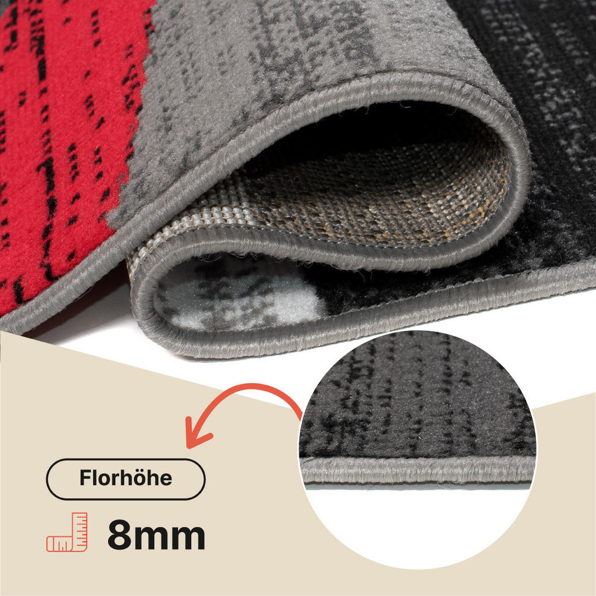 TEPPICH MAYA Rot Kreise Streifen Meliert 130/190 cm - Rot, Textil (130/190cm) - Tapiso
