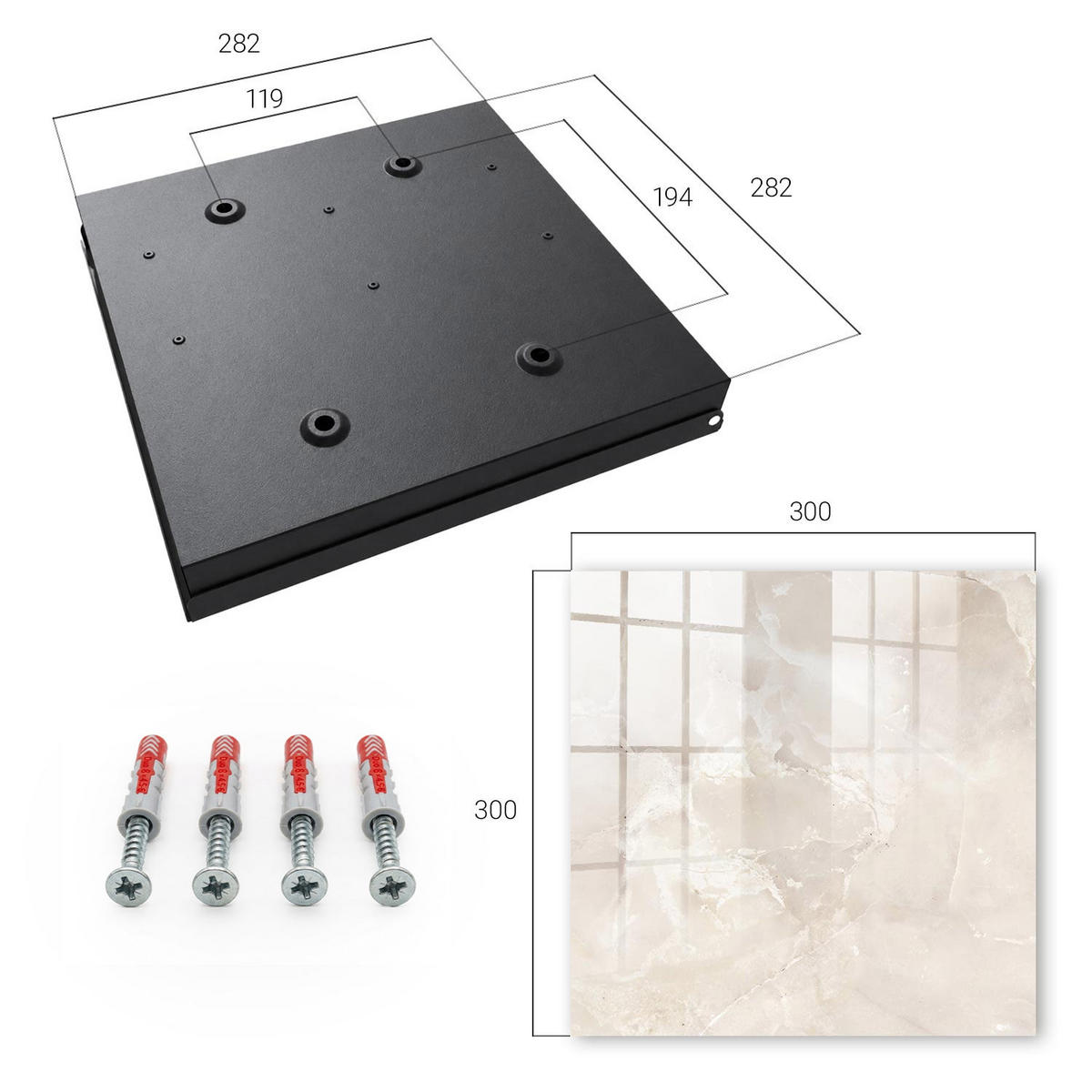 SCHLÜSSELBOX Schwarz 30x30 cm- Türöffnung nach rechts - Marmor-Eleganz - Beige, Metall (30/30/5cm) - TULUP