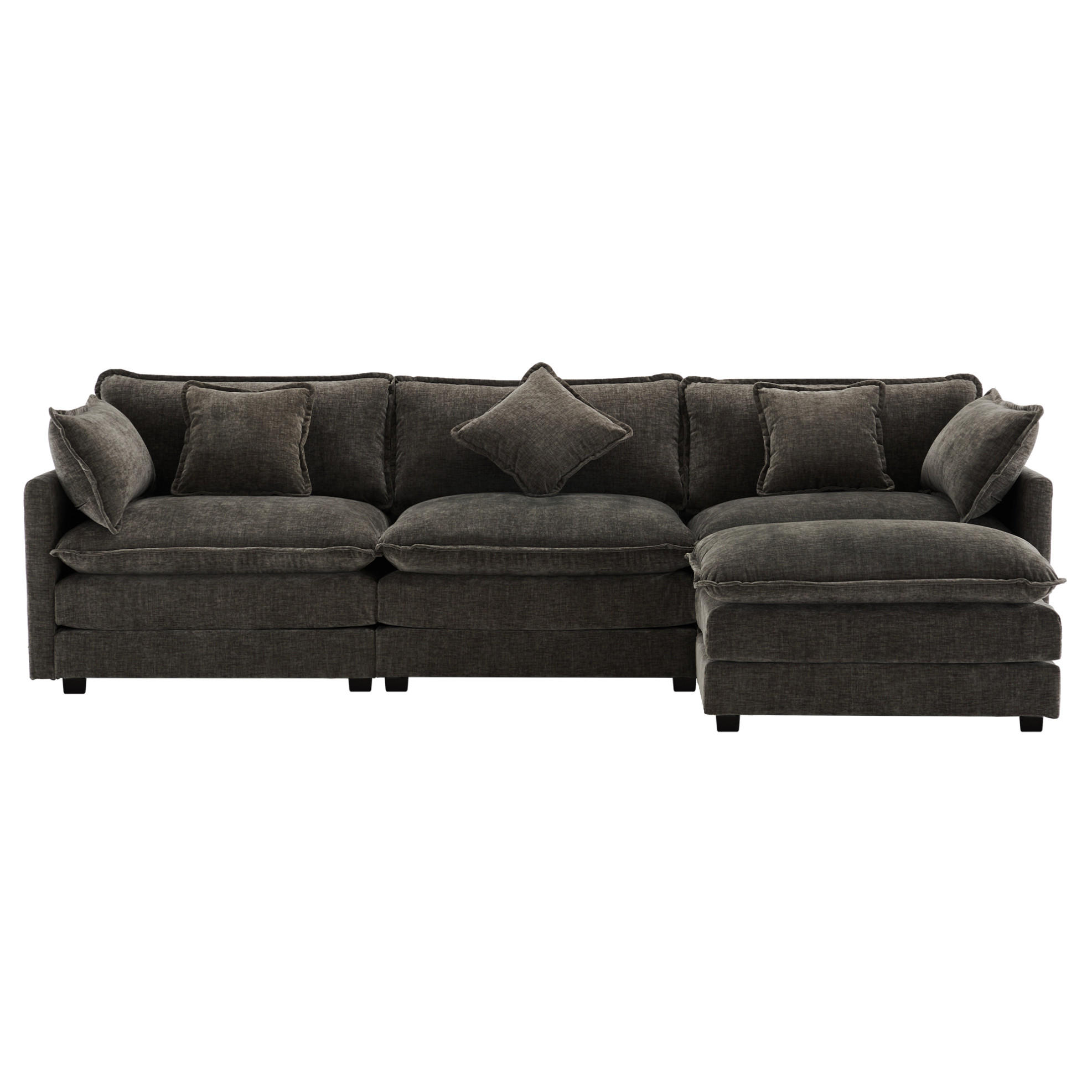 ECKSOFA 283/147/84 cm dunkelgrau aus Chenille mit Hocker - Dunkelgrau, Textil (147/84/283cm) - OKWISH