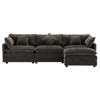 ECKSOFA 283/147/84 cm dunkelgrau aus Chenille mit Hocker - Dunkelgrau, Textil (147/84/283cm) - OKWISH