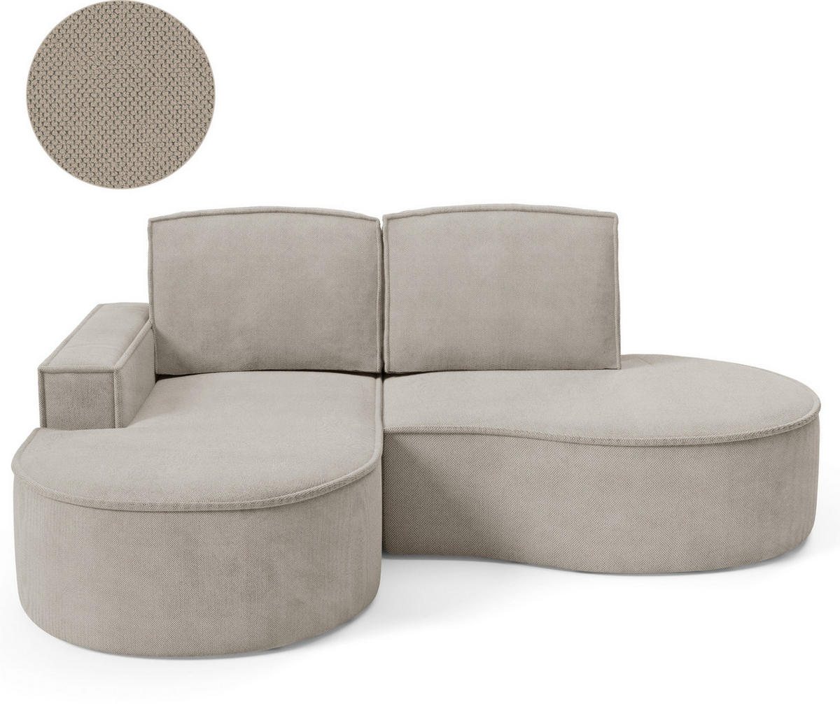 ECKSOFA Flow Kalt Beige, mit Kissen in Curio Stoff, linke seite - Beige, Holzwerkstoff/Textil (210/157cm) - Bettso