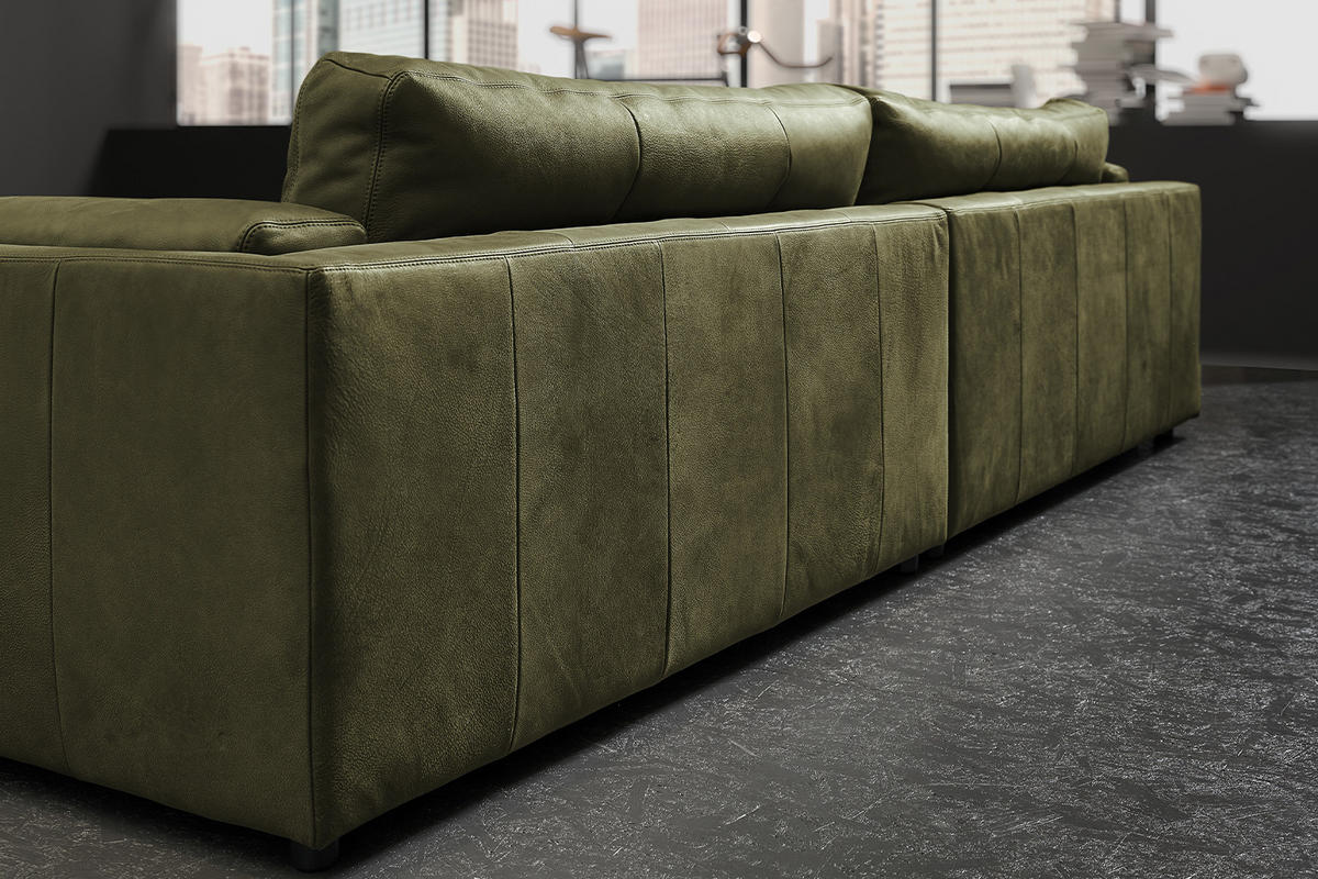 BIG SOFA RAINA Grün Leder - Schwarz/Olivgrün, Leder/Kunststoff (254/85/150cm) - KAWOLA