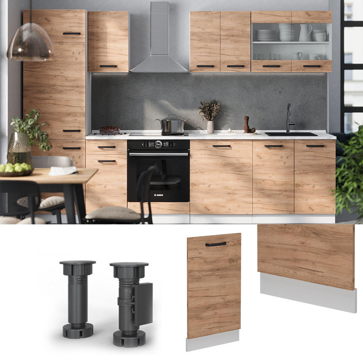 GESCHIRRSPÜLBLENDE R-Line Goldkraft Eiche 45 cm ohne Arbeitsplatte - Honigeiche/Eiche Wotan, Holzwerkstoff (45/81.8/1.6cm) - Vicco