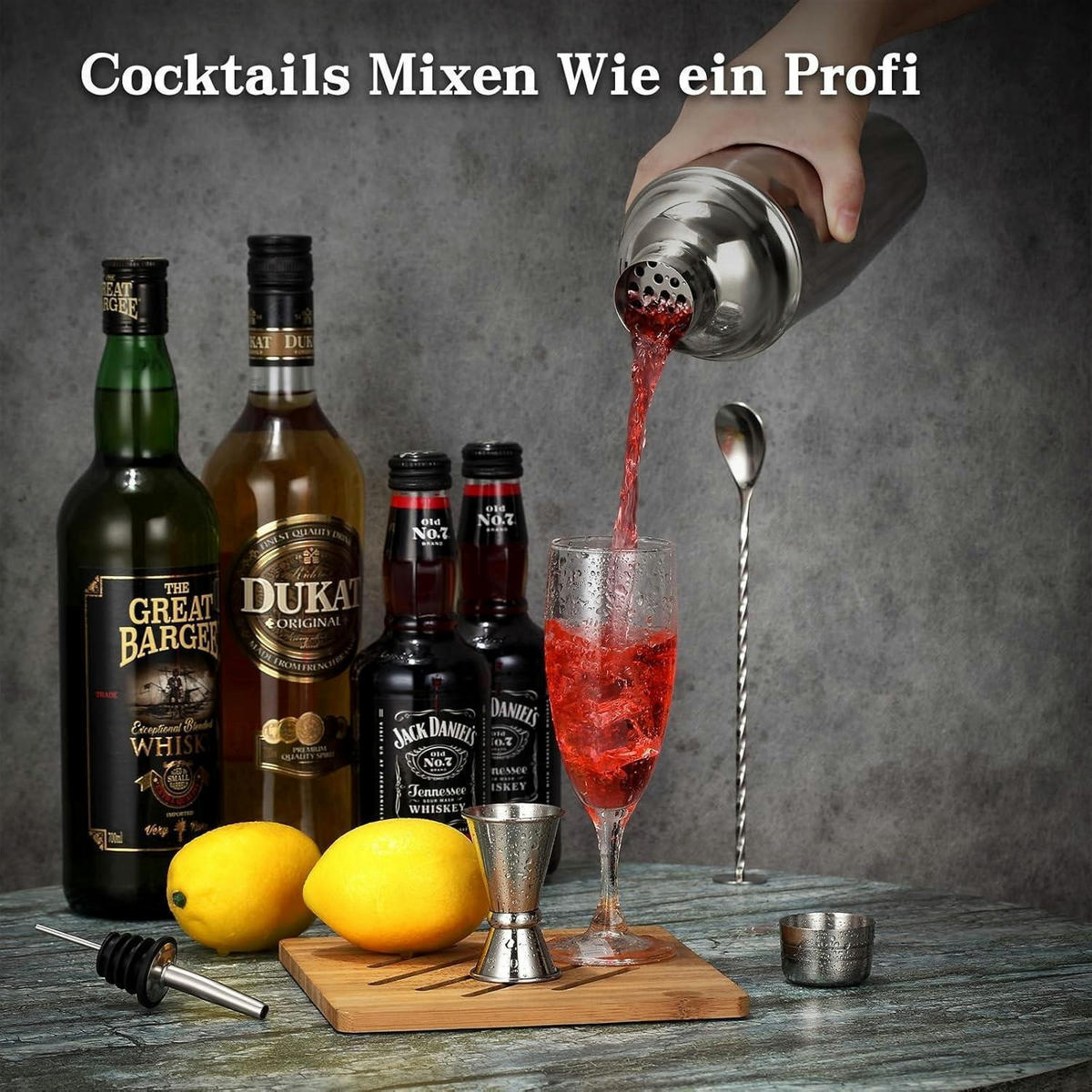 COCKTAILSHAKER Set 5-teilig Edelstahl 750ml - Silberfarben, Metall (7/24/5cm)