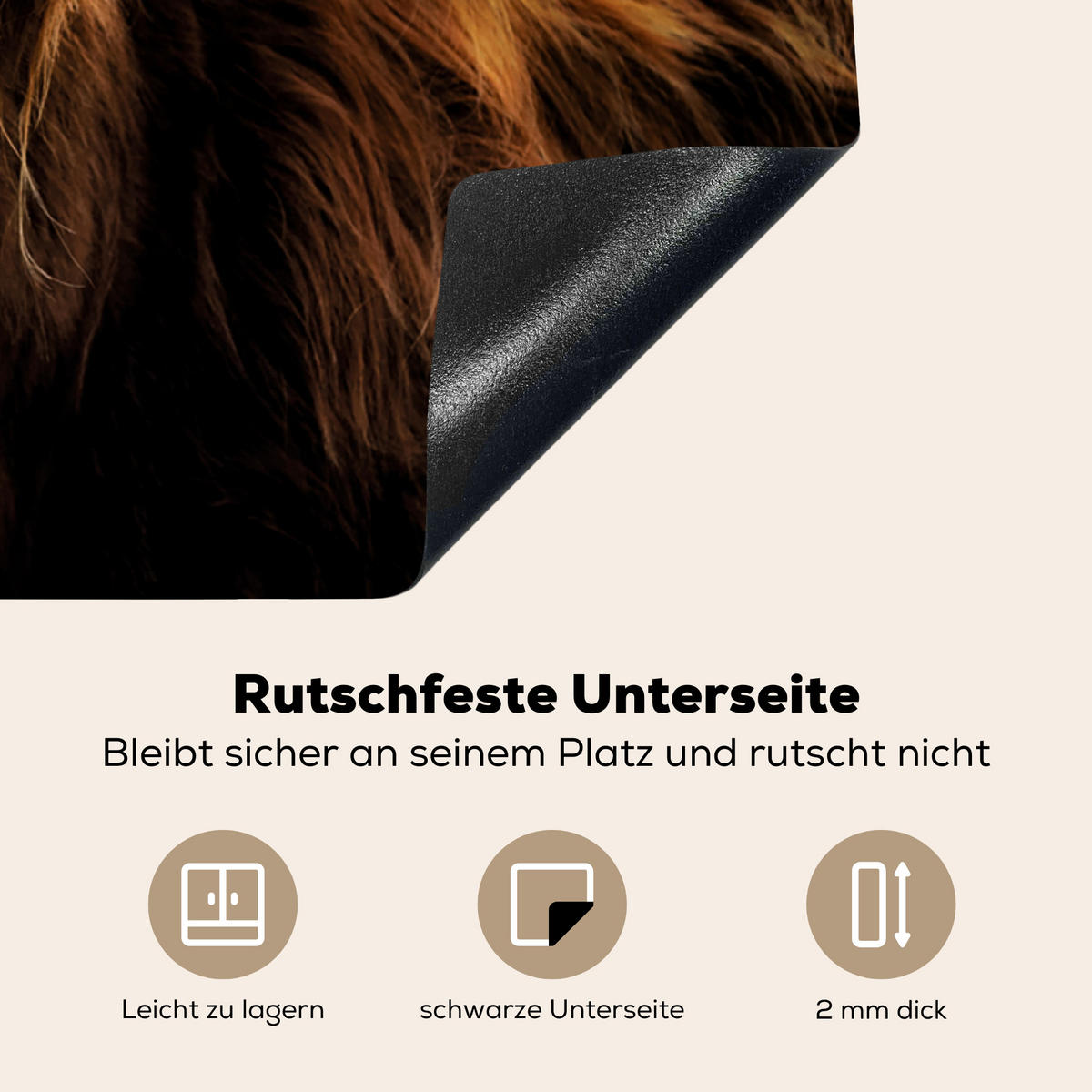 HERDABDECKPLATTE Schottischer Highlander - Hörner - Schwarz - Tiere - Natur - Wild - Kuh Ceranfeldabdeckung 78x52 cm - Cognac, Kunststoff (78/52/0.2cm) - MuchoWow