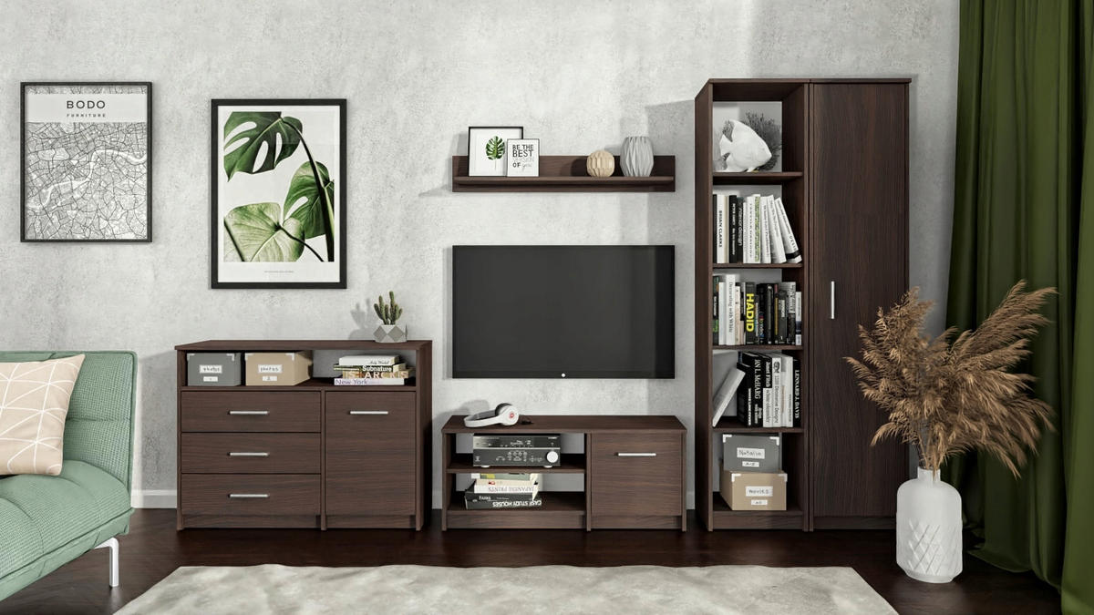 KOMMODE Bodo 1D3SO Wenge 98/35/75 cm - Wengefarben, Holzwerkstoff (98/75/35cm) - Matkam Möbel