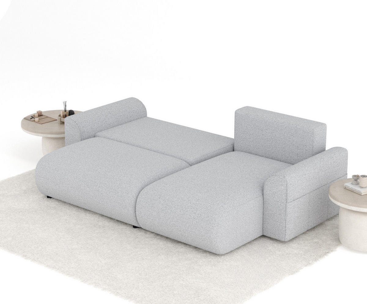 ECKSOFA MIT SCHLAFFUNKTION Bodega Hellgrau Webstoff - Hellgrau/Schwarz, Holz/Holzwerkstoff (235/138cm) - Maison de Reve