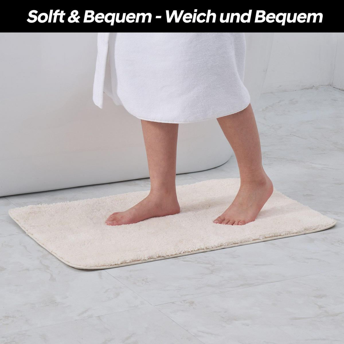 BADEMATTE rutschfest waschbar, weicher Badteppich, saugstark 50x80 cm Beige - Beige, Textil (50/80cm)