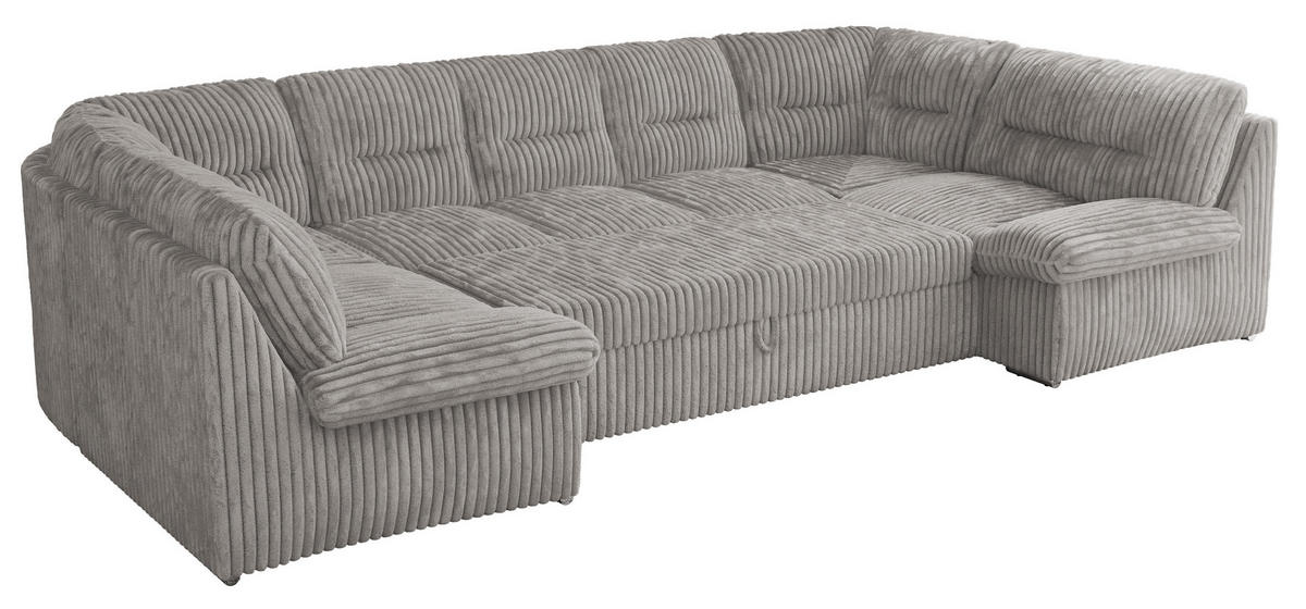 WOHNLANDSCHAFT COMODO U Hellgrau Cord - Silberfarben/Hellgrau, Textil/Metall (340/93/206cm) - MKS