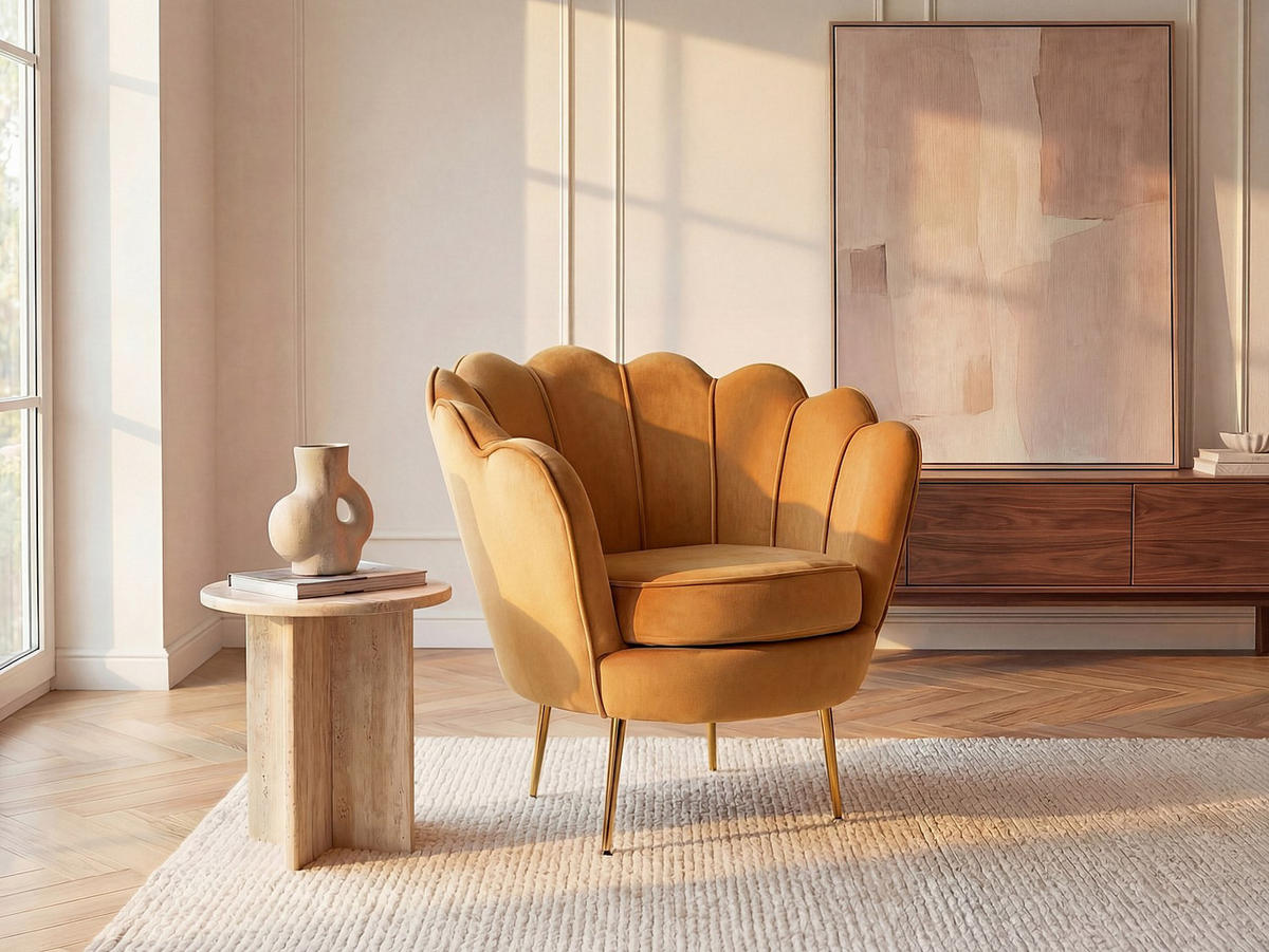 SESSEL mit gerader Rückenlehne - 1 -Sitzer - Samt - senffarben - DANDELION - Gelb, Textil (78/76.5/75cm) - Vente-Unique